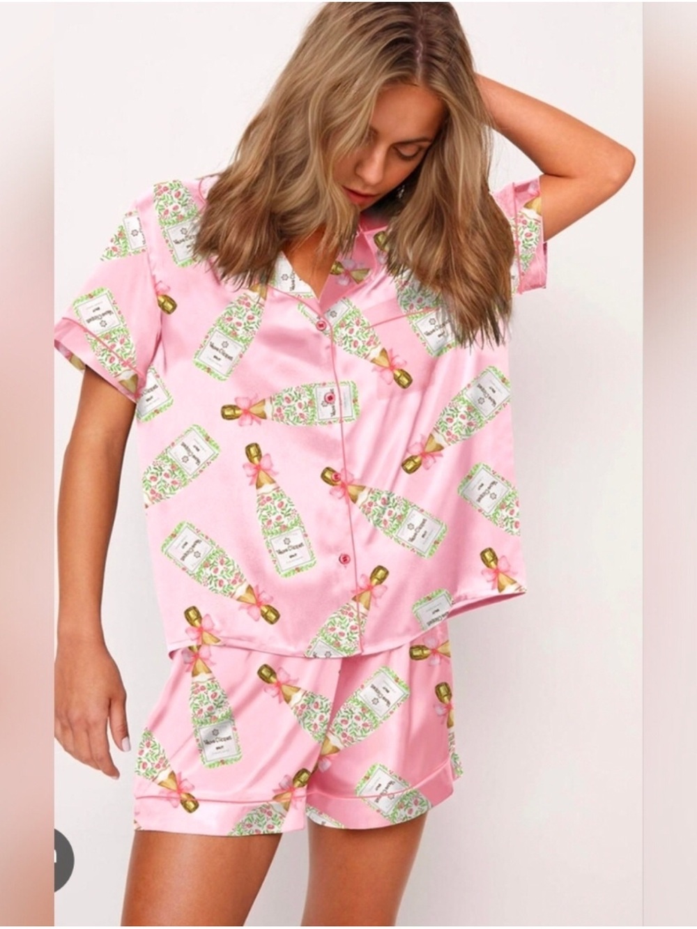 NWT SheShow Champagne Bow Pajama Set Sz L